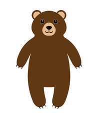 Vector flat cartoon brown grizzly bear isolated on white background