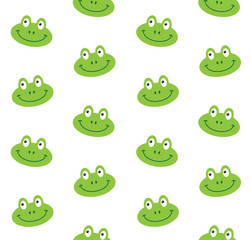 Vector seamless pattern of flat cartoon frog face isolated on white background
