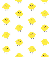 Vector seamless pattern of flat cartoon yellow chick isolated on white background © Sweta