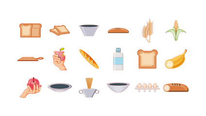 Breakfast and food icon set vector design