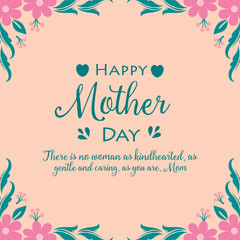 Seamless pattern of leaf and pink flower frame, for happy mother day greeting card template. Vector
