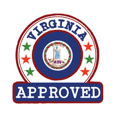 Vector Stamp of Approved logo with Virginia flag in the round shape on the center.