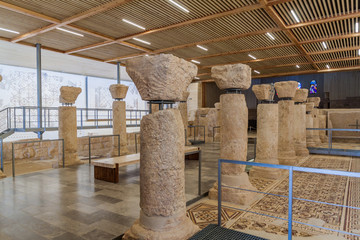 MOUNT NEBO, JORDAN - MARCH 21, 2017: Interior of the Moses Memorial church at the Mount Nebo...