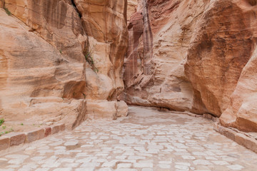 View of the Siq (narrow gorge, main entrance to the ancient city Petra), Jordan