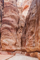 View of the Siq (narrow gorge, main entrance to the ancient city Petra), Jordan