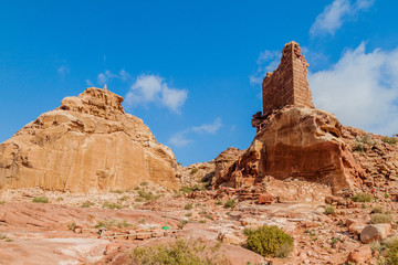Fototapeta na wymiar Ruins at the High Place of Sacrifice in the ancient city Petra, Jordan