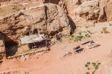 Aerial view of the souvenir stalls in the ancient city Petra, Jordan