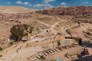 PETRA, JORDAN - MARCH 24, 2017: Aerial view of the ancient city Petra, Jordan