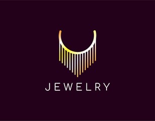 Unique and Luxury Logo of Jewelry with Modern Concept. Design with Lovely Necklace in Gold Color Isolated on Black Background. Suitable for Jewellery Store Symbol. Vector Illustration