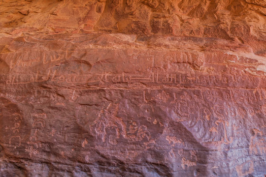 Petroglyphs in Wadi Rum desert, Jordan