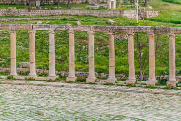 Columns at the Forum of the ancient city Jerash, Jordan