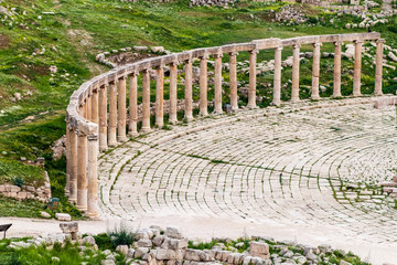 Columns at the Forum of the ancient city Jerash, Jordan