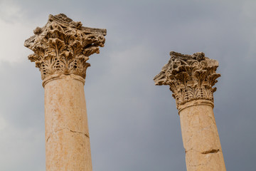 Columns of Agora in the ancient city Jerash, Jordan