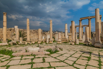 Ruins of Agora in the ancient city Jerash, Jordan