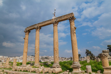 Columns at Cardo Maximus street in the ancient city Jerash, Jordan