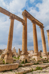 Fototapeta premium Columns at Cardo Maximus street in the ancient city Jerash, Jordan