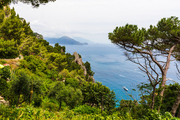 View of the Arco Naturale, a natural arch on the east coast of the island of Capri.