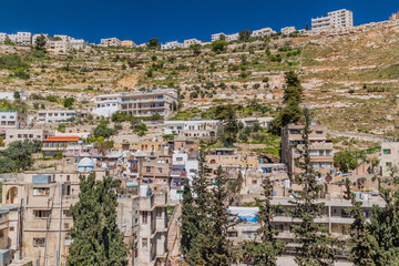 Fototapeta na wymiar Houses on a slope in Salt town, Jordan