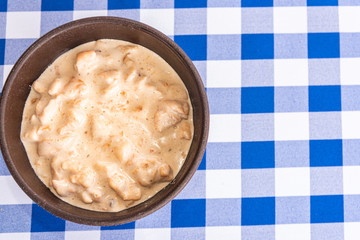 Chicken stroganoff bowl on the table