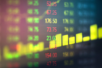 Fototapeta premium Stock market exchange graph price with investment of business financial digital background - charts stock or forex trading indicator on computer monitor for investors
