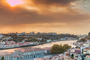 View from Porto over Douro river to Vila Nova de Gaia town, Portugal