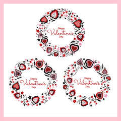 Circle frames. Hand drawn watercolor and gouache illustration. Vintage Wedding Wreath made of dots, flowers and leaf. Perfect for wedding invitations, greeting cards, blogs, prints and more.