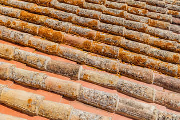 Old clay roof tiles in Faro, Portugal