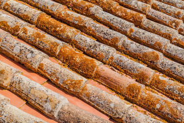 Old clay roof tiles in Faro, Portugal