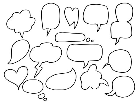 A set of comic elements doodles. bubble speech think and talk. doodle comic balloon, cloud, love, splash, falsh and more. vector illustration