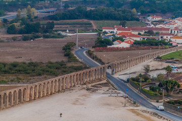 Aerial view of the aqueduct in Obidos village, Portugal