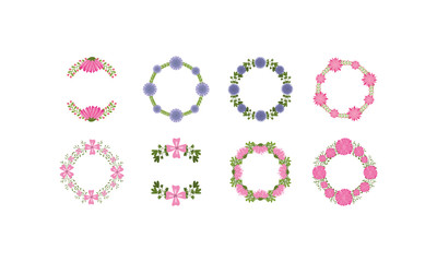 Isolated natural flowers wreaths and crowns set vector design
