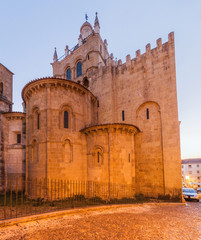 Fototapeta na wymiar Evening view of the Old Cathedral (Se Velha) of Coimbra, Portugal.
