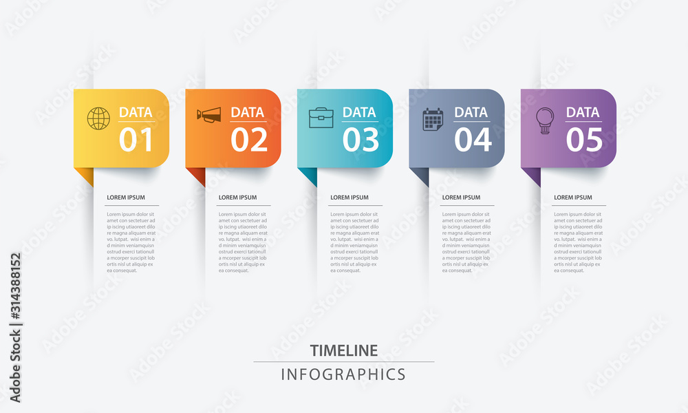 Wall mural 5 data infographics tab paper index template. vector illustration abstract background. can be used f