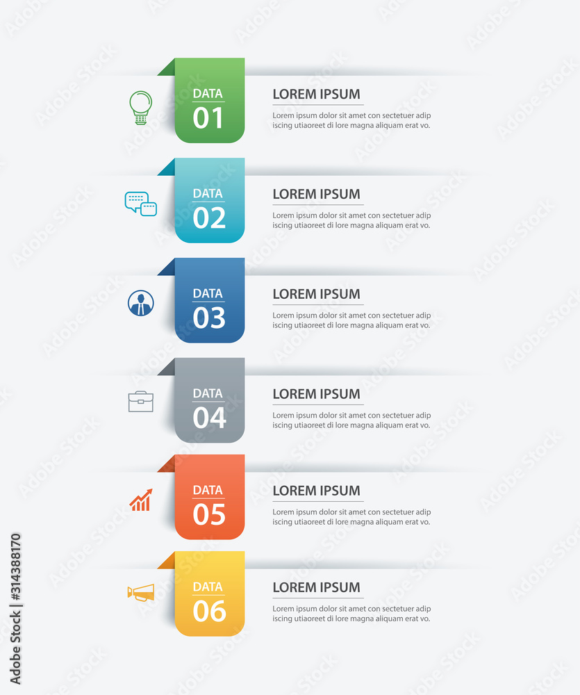 Wall mural 6 data infographics tab paper index template. vector illustration abstract background. can be used f