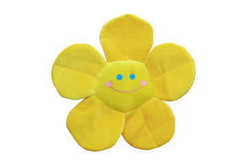 Smile Sunflower fabric isolated over white background.