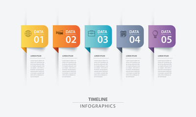 5 data infographics tab paper index template. Vector illustration abstract background. Can be used for workflow layout, business step, banner, web design.