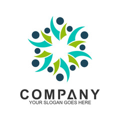 community care vector, people group, social relationship icon, charity symbol, human caring, kids and adoption logo, people teamwork, colorful and circular people logo design template