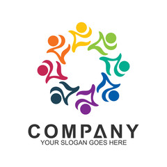 community care vector, people group, social relationship icon, charity symbol, human caring, kids and adoption logo, people teamwork, colorful and circular people logo design template