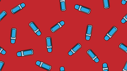 Endless seamless pattern of beautiful beauty items of female glamorous fashion jars with manicure remover on a red background. Vector illustration