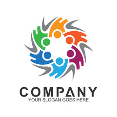 community care vector, people group, social relationship icon, charity symbol, human caring, kids and adoption logo, people teamwork, colorful and circular people logo design template
