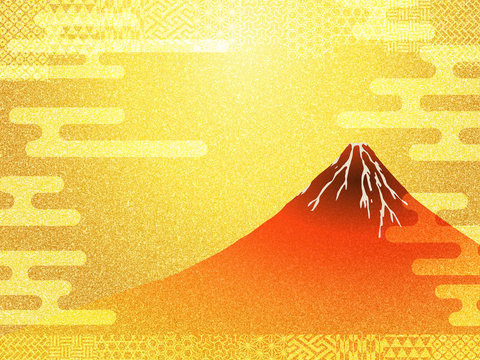 赤富士と和柄のイラスト 金屏風イメージ背景テクスチャ Stock Illustration Adobe Stock