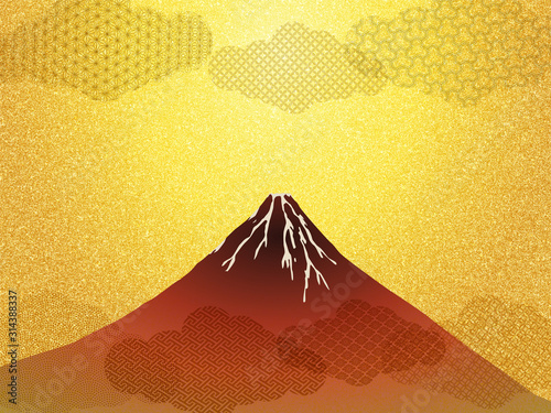 赤富士と和柄のイラスト 金屏風イメージ背景テクスチャ Wall Mural Rrice 赤富士と和柄のイラスト 金屏風イメージ背景テクスチャ Wall Mural Rrice