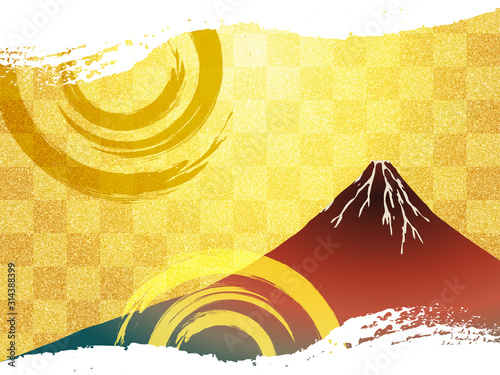 赤富士と筆跡のイラスト 金屏風イメージ背景テクスチャ Wall Mural Rrice 赤富士と筆跡のイラスト 金屏風イメージ背景テクスチャ Wall Mural Rrice