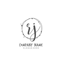 Handwritten initial letter R J RJ for identity and logo. Vector logo template with handwriting and signature style.