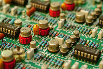 Closeup on electronic and electronic board, background image