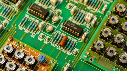 Closeup on electronic and electronic board, background image