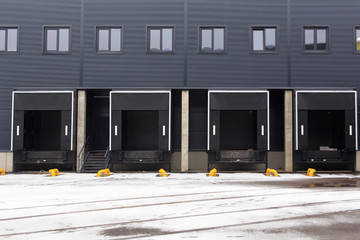 A distribution warehouse with cargo doors