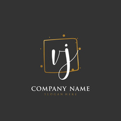 Handwritten initial letter V J VJ for identity and logo. Vector logo template with handwriting and signature style.