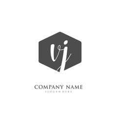 Handwritten initial letter V J VJ for identity and logo. Vector logo template with handwriting and signature style.