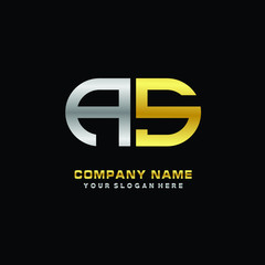 AS initial letters looping linked oval elegant logo silver, gold